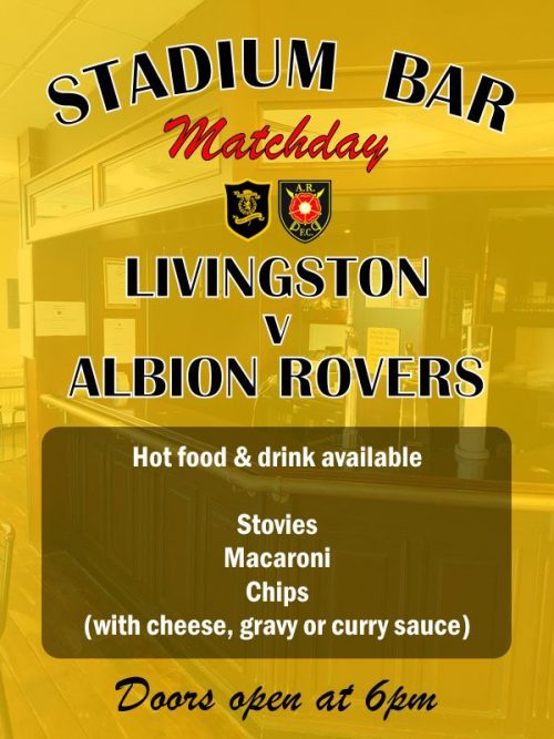 Stadium Bar open tonight Livingston FC