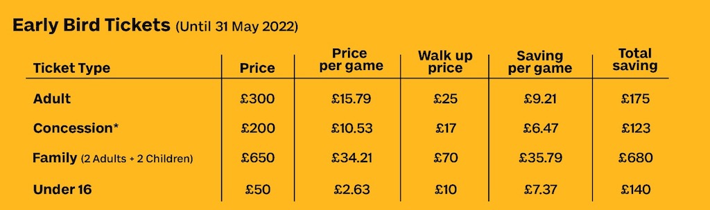 Early bird season tickets now on sale